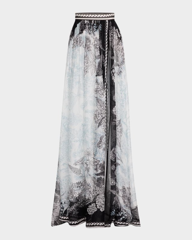 Printed Chiffon Thigh-Slit Maxi Skirt